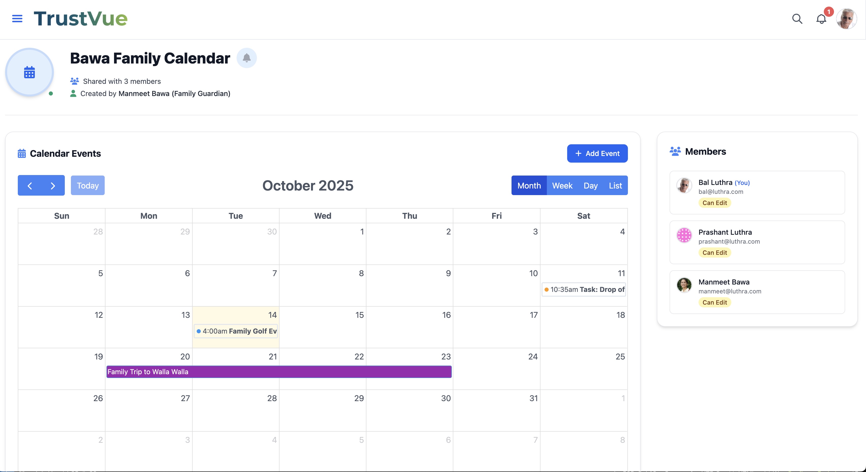Family Calendar Screenshot